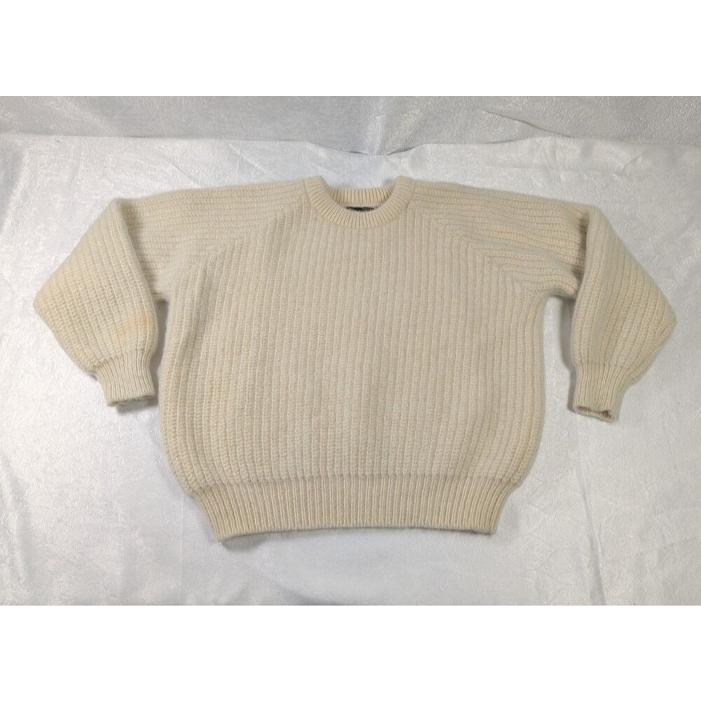 Vintage Jumbuk Wools Australia Pure New Wool Sweater M Cream Rib Knit - Picture 1 of 9